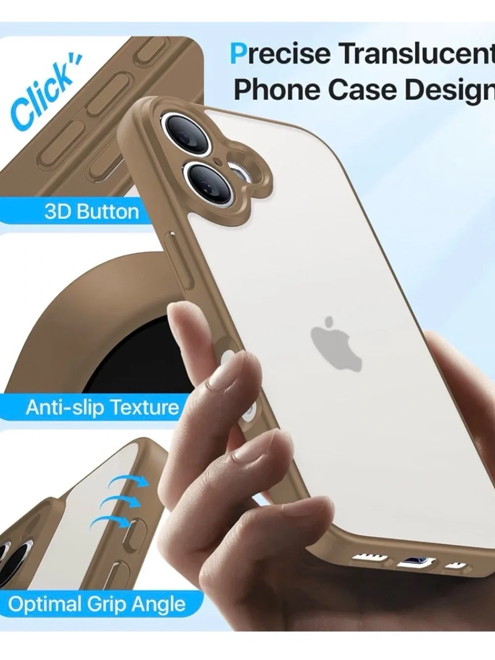 Translucent Matte Brown iPhone 16 Case with Protective Bumpers NEW